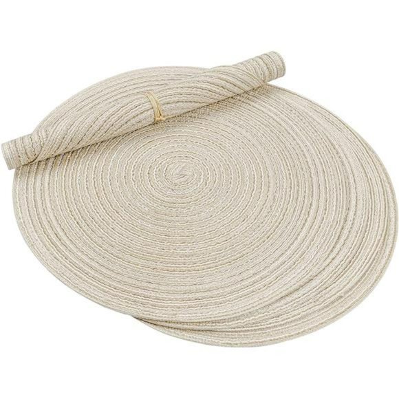 14 " Round Placemats Heat-Resistant Stain Resistant Anti-Skid (Beige, Set of 6) - Picture 5 of 6